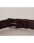 Dolce & Gabbana Elegant Maroon Leather Belt with Engraved Buckle
