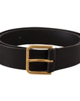 Dolce & Gabbana Elegant Black Leather Belt with Gold-Tone Buckle