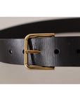 Dolce & Gabbana Elegant Black Leather Belt with Gold-Tone Buckle