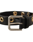 Dolce & Gabbana Chic Black Leather Belt with Engraved Buckle