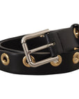 Dolce & Gabbana Chic Black Leather Belt with Engraved Buckle