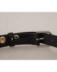 Dolce & Gabbana Chic Black Leather Belt with Engraved Buckle