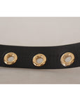 Dolce & Gabbana Chic Black Leather Belt with Engraved Buckle