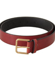 Dolce & Gabbana Elegant Red Leather Belt with Engraved Buckle