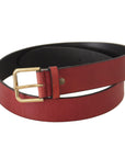 Dolce & Gabbana Elegant Red Leather Belt with Engraved Buckle