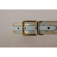 Dolce & Gabbana Elegant Light Blue Leather Belt with Gold Buckle