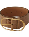 Dolce & Gabbana Elegant Beige Leather Belt with Engraved Buckle