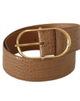 Dolce & Gabbana Elegant Beige Leather Belt with Engraved Buckle