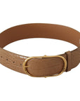 Dolce & Gabbana Elegant Beige Leather Belt with Engraved Buckle