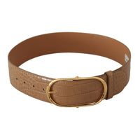 Dolce & Gabbana Elegant Beige Leather Belt with Engraved Buckle