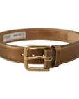 Dolce & Gabbana Elegant Bronze Leather Belt with Logo Buckle