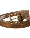 Dolce & Gabbana Elegant Bronze Leather Belt with Logo Buckle