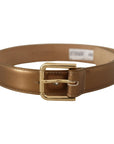 Dolce & Gabbana Bronze Leather Belt with Gold-Toned Buckle
