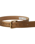 Dolce & Gabbana Bronze Leather Belt with Gold-Toned Buckle