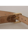 Dolce & Gabbana Bronze Leather Belt with Gold-Toned Buckle