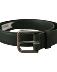 Dolce & Gabbana Elegant Dark Green Leather Belt with Logo Buckle