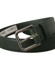 Dolce & Gabbana Elegant Dark Green Leather Belt with Logo Buckle