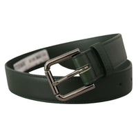 Dolce & Gabbana Elegant Dark Green Leather Belt with Logo Buckle