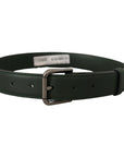 Dolce & Gabbana Elegant Dark Green Leather Belt with Logo Buckle