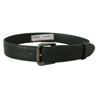Dolce & Gabbana Elegant Dark Green Leather Belt with Logo Buckle