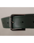 Dolce & Gabbana Elegant Dark Green Leather Belt with Logo Buckle