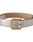 Dolce & Gabbana Elegant Silver Leather Belt with Engraved Buckle
