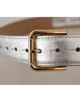 Dolce & Gabbana Elegant Silver Leather Belt with Engraved Buckle
