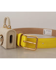 Dolce & Gabbana Chic Yellow Leather Belt with Headphone Case