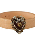 Dolce & Gabbana Enchanting Nude Leather Belt with Engraved Buckle