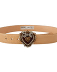Dolce & Gabbana Enchanting Nude Leather Belt with Engraved Buckle