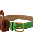 Dolce & Gabbana Chic Emerald Leather Belt with Engraved Buckle