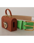 Dolce & Gabbana Chic Emerald Leather Belt with Engraved Buckle