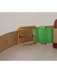 Dolce & Gabbana Chic Emerald Leather Belt with Engraved Buckle