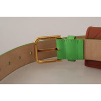 Dolce & Gabbana Chic Emerald Leather Belt with Engraved Buckle