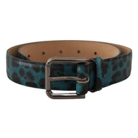 Dolce & Gabbana Engraved Logo Leather Belt in Blue Green