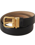 Dolce & Gabbana Elegant Black Leather Belt with Engraved Buckle