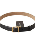 Dolce & Gabbana Elegant Black Leather Belt with Engraved Buckle