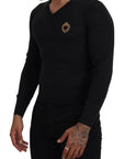 Dolce & Gabbana V-Neck Cashmere Sweater with Heart Embroidery
