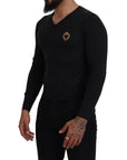 Dolce & Gabbana V-Neck Cashmere Sweater with Heart Embroidery