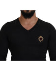 Dolce & Gabbana V-Neck Cashmere Sweater with Heart Embroidery