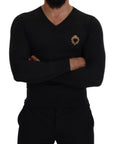 Dolce & Gabbana V-Neck Cashmere Sweater with Heart Embroidery