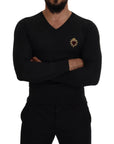 Dolce & Gabbana V-Neck Cashmere Sweater with Heart Embroidery