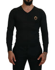 Dolce & Gabbana V-Neck Cashmere Sweater with Heart Embroidery