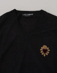 Dolce & Gabbana V-Neck Cashmere Sweater with Heart Embroidery