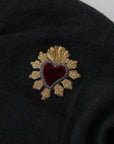 Dolce & Gabbana V-Neck Cashmere Sweater with Heart Embroidery