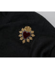 Dolce & Gabbana V-Neck Cashmere Sweater with Heart Embroidery