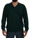 Dolce & Gabbana Elegant Green V-Neck Cashmere Sweater
