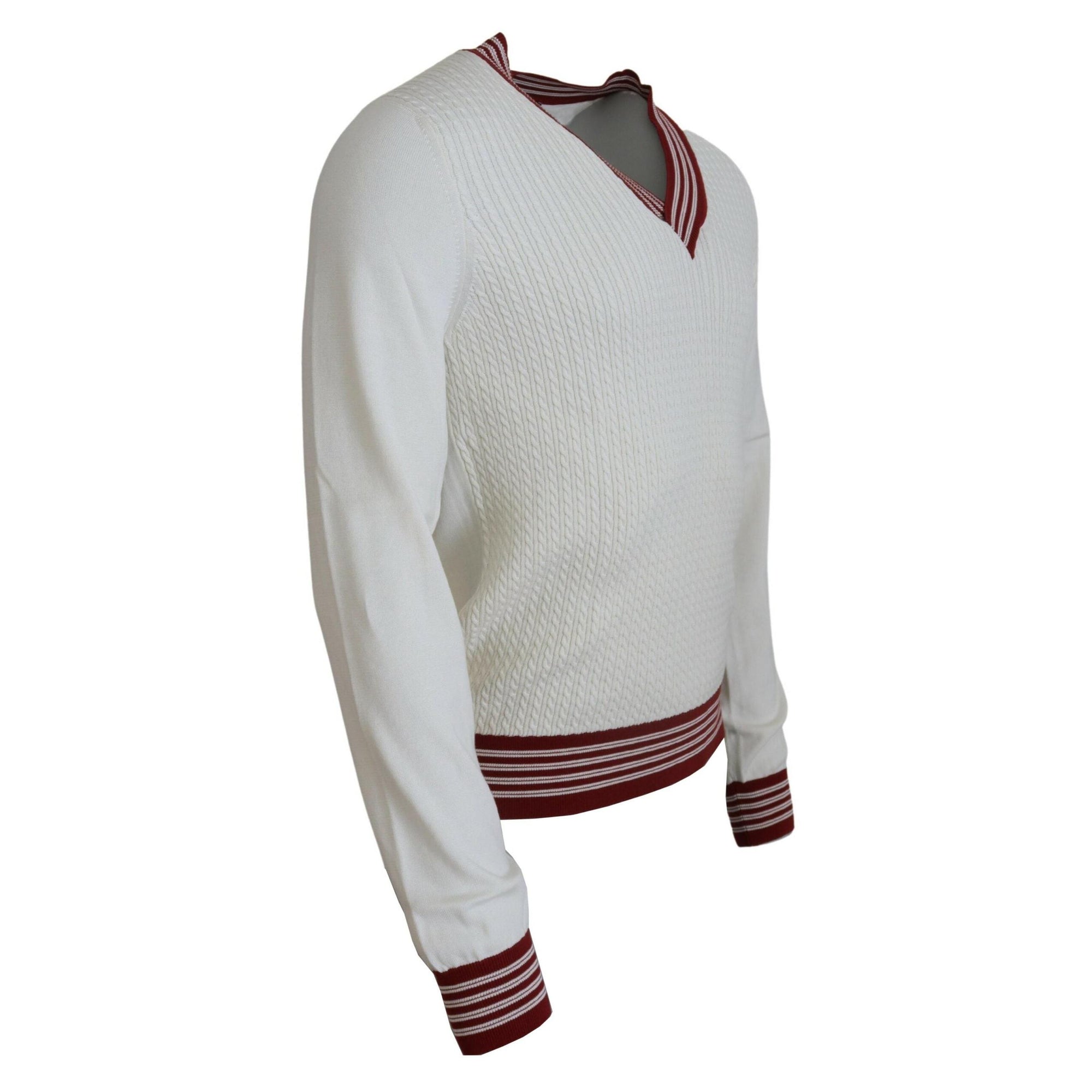 Dolce & Gabbana Off White Silk Cotton V-Neck Sweater