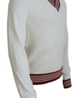 Dolce & Gabbana Off White Silk Cotton V-Neck Sweater