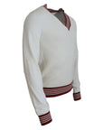 Dolce & Gabbana Off White Silk Cotton V-Neck Sweater